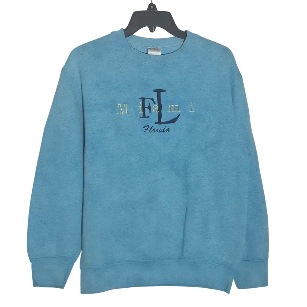 Vintage Miami Florida Embroidered Sweatshirt Pullover Blue, M